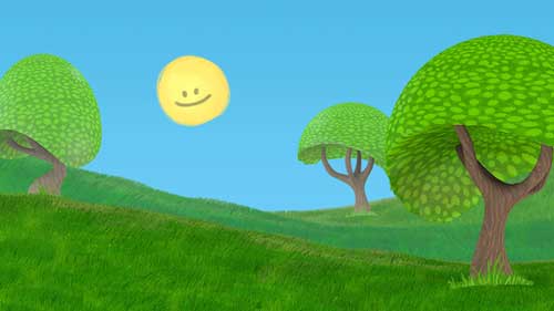 Sunflower house nursery, toon style trees illustration
