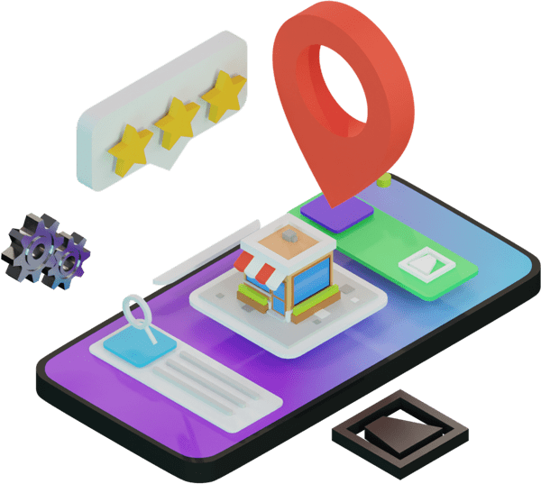 FAS SEO - isometric 3D phone with 3d shop coming out of screen FAS SEO - isometric 3D phone with 3d shop coming out of screen